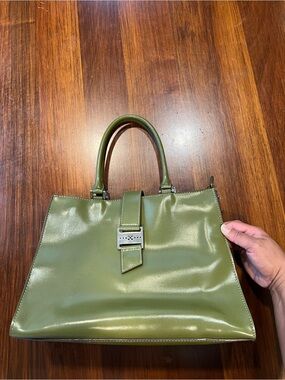 Emilie M Olive Green Structured Faux Leather Tote Bag
